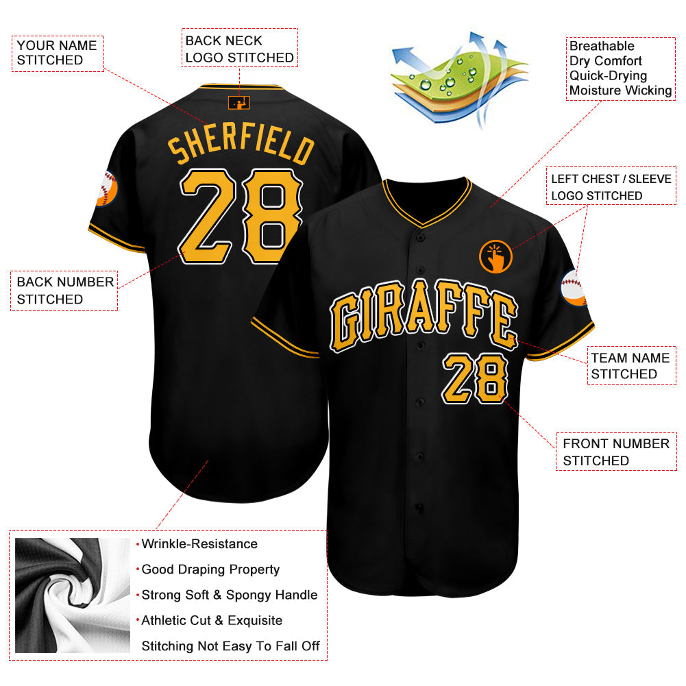 Gestalten Schwarz Gold-Weiß Baseball Trikot